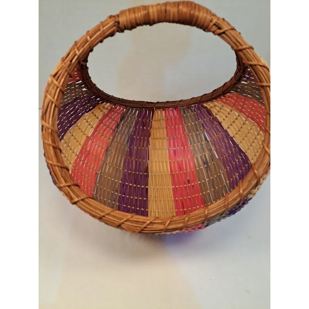 Vintage 1986 Avon Pastel Collection Handled Woven Bamboo Basket 1980's Retro